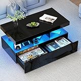 MISNODE Rechteckiger Couchtisch mit LED-Beleuchtung, Couchtisch...