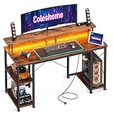Coleshome Gaming Tisch mit LED-Beleuchtung, Computertisch mit 2...