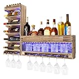 Yorbay Weinregal mit LED-Licht Palette Beflammt Holz, Wandbar mit...