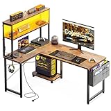 Coleshome Gaming Tisch L Form mit LED & Steckdosen, 110 × 80 cm...