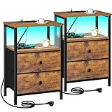 AMHANCIBLE Nachttisch 2er Set, Beistelltisch mit Ladestation und...