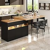 NNJN Ausziehbarer Bartisch mit LED-Beleuchtung und 360° Drehfunktion,...
