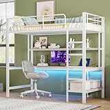 Hochbett mit Schreibtisch, Regal, USB/Steckdose & LED-Beleuchtung |...