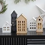 Holz-Häuser WINTER-DORF LED bleuchtet Deko-Figur Häuser aus Holz in...