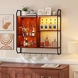 YOURLITE Weinregal Wand, Bar Regal Wand mit LED-Licht, Schwebende...