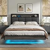 KIMENICH Bett 140 x 200, Bett mit LED-Beleuchtung, Polsterbett...