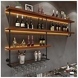 TAUODUYY Wandmontiertes Weinregal mit LED-Licht, Massivholz Modernes...
