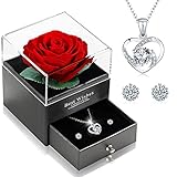 Ewige Echte Rose mit Herz Halskette und Ohrringe aus 925...