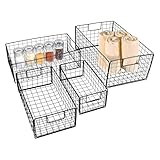 Metall Gitterkorb rechteckig schwarz mit Griffen 4er Set - 46/41 /...