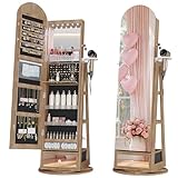 LVSOMT LED Bogen Schmuckschrank mit Spiegel, 360° Drehbar...