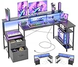 BEXEVUE L-förmiger Schreibtisch mit Steckdosen LED, 150 cm Moderner...