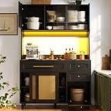 Küchenschrank Hochschrank mit PE-Rattan Schiebetüren,...