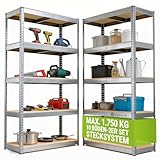 Juskys 2er-Set Lagerregal Basic 2X 180x90x40cm (HxBxT) | 1750 kg | 10...