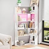 Saitedudu 5-stöckiges Bücherregal mit LED-Beleuchtung, Eckregale aus...