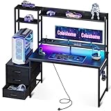 Coleshome Gaming Tisch mit Regal und Schubladen,120×48cm Gaming...