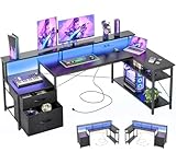 BEXEVUE L-förmiger Schreibtisch mit Steckdosen LED – 165x80cm...