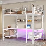 Hochbett mit Schreibtisch, USB/Steckdose & LED-Beleuchtung – 140x200...