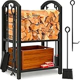 Amagabeli Kaminholzregal Innen Brennholzregal mit 4 Kaminwerkzeug...