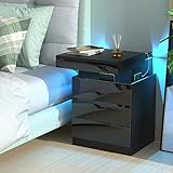 Nachttisch mit led, Einstellbare 16 Farben, 3 Schublade, Nachttisch...