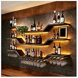 TAUODUYY Wandmontierte Weinregal mit LED-Licht, Schwebendes Barregal...