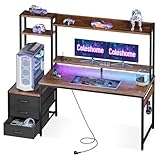 Coleshome Gaming Tisch mit Regal und Schubladen,137×48cm Gaming...