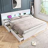 Aoskem Doppelbett Bett 180x200 mit Stauraum 2 Schubladen, Extrabreiter...