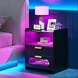 Lvifur Nachttisch RGB Led Licht,Nachttische mit 2 Schublade,Smart...