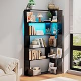 BYNYXI LED Eckregal mit 5 Ebenen, dreieckiges Bücherregal mit LED...