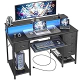 TIQLAB Computertisch mit Schubladen und Steckdosen, 47 Zoll Gaming...