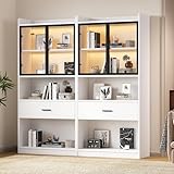 VIEKOS Moderne Vitrine mit Pop-up-Glastüren, LED-Beleuchtung (16...