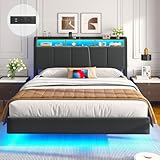 Brinlawb Polsterbett 140x200 cm Schwebebett mit LED-Beleuchtung,...