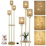 Rayofly Dimmbare Stehlampe Wohnzimmer, 3-flammige Rattan Stehlampe mit...