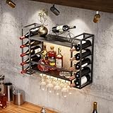 MSFE Bar Regal Wand, Weinregal Wand mit Weinglasständer &...