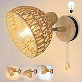Vintage Dimmbar Wandlampe mit Schalter Bambus Rattan Verstellbare...