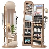 LVSOMT LED Schmuckschrank mit Gewellt Spiegel, 360° Drehbarer...