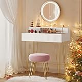 VASAGLE Schminktisch mit Hocker und Beleuchtung, Steckdosenleiste,...