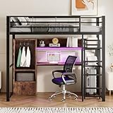 Luxeza Hochbett, Metallbett, Mit LED-Leuchten, Schreibtisch, 1...