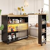 Merax Ausziehbarer Bartisch mit Stauraum und LED-Beleuchtung, Moderner...