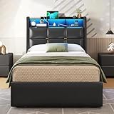 DICTAC Polsterbett 90x200 mit Bettkasten,LED Beleuchtung und...
