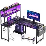 Coleshome Gaming Tisch L Form mit LED & Steckdosen, 115 × 80 cm...