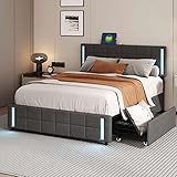 Gegtuon Bett Polsterbett 140x200 mit USB-LED-Licht, Doppelbett mit 4...