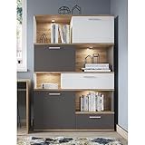 Lomadox Regal Highboard mit Beleuchtung in Eiche Nb. mit weiß und...