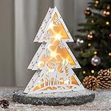 LED Tannenbaum aus Holz 30 cm - Rentiere - Deko Aufsteller warm weiß...