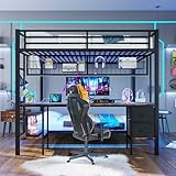 Hochbett aus Metall mit Schreibtisch und Stauraum, Stabiler...