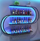 TYHAYJYK 39 Zoll großes wandmontiertes Weinregal mit LED-Licht,...