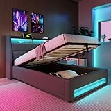 Huayz Polsterbett 90x200, LED Einzelbett mit Stauraum und Lattenrost,...