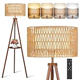 OUTON Stehlampe Holz Dreibein, Modern Dimmbar Stehlampe mit...