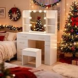 Thanaddo Schminktisch mit Beleuchtung und Hocker, 100×40×136 cm...