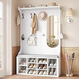 Hzuaneri Garderobenständer mit Schuhbank, Garderobe mit Spiegel,...