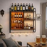 YOURLITE Weinregal Wand, Bar Regal Wand mit LED-Licht, Schwebende...